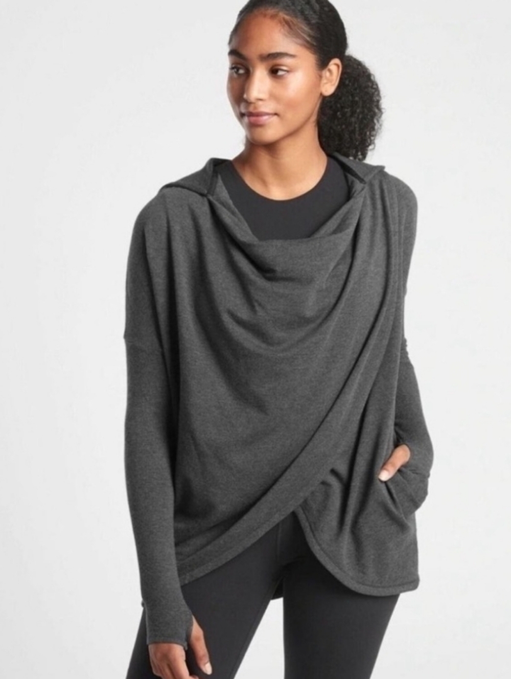 Athleta Purana Wrap Sweatshirt Cardigan Gray
